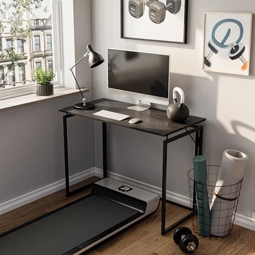31.5" Folding Desk: No Assembly, Wood Top for Small Spaces | Home office desk, holds 150 lbs, folds flat to 2.3 in, splash-proof wood top, sturdy metal frame - color: Black, size: 31.5"W x 15.7"D