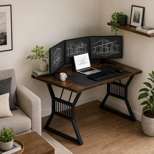 Garvee Modern Computer Desk, 70.8 Inch Home Office Work Desk,Farmhouse Gaming Writing Work from Home Study Desk,Sturdy Metal Frame for Bedroom,Home Office - color: Retro +Black