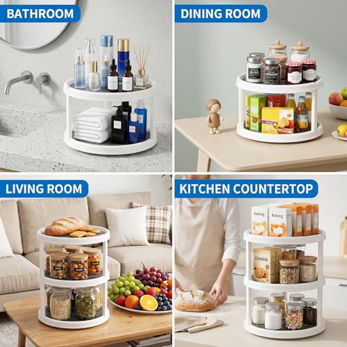Yesland 3 Tier Lazy Susan Turntable - 12'' Round Tiered Rotating Kitchen Spice Organizer and Non-Skid Organization Storage Container - Tiered Tray for Fruit, Snacks, Cosmetic, Pantry, Bathroom(Grey)