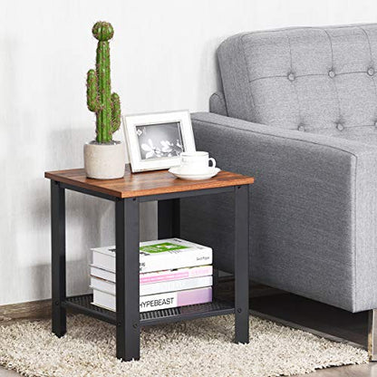 Small Side Table, 2-Tier End Table with Mesh Shelves & Metal Frame, Industrial Sofa Side Table w/Adjustable Feet for Living Room, Nightstand for Small Space, Dorm, Bedroom (1)