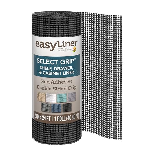 EasyLiner Select Grip Shelf Liner - Easy to Install & Cut to Fit - Non Slip, Non Adhesive, Drawer Shelf & Cabinet Liner for Kitchen, Bathroom, Pantry Cupboards, 20 in x 24 ft, Black - color: Black, size: 20" x 24'