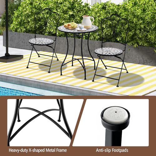 Giantex 24 Inch Patio Bistro Table, Mosaic Round Table w/Ceramic Tile Tabletop, Heavy-Duty Metal Structure, Outdoor Dining Table for Backyard, Garden, Porch (Black (Star Pattern)) - color: Black (Star Pattern)