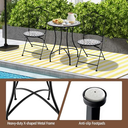 Giantex 24 Inch Patio Bistro Table, Mosaic Round Table w/Ceramic Tile Tabletop, Heavy-Duty Metal Structure, Outdoor Dining Table for Backyard, Garden, Porch (Black (Star Pattern)) - color: Black (Star Pattern)