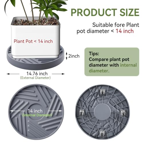 1 Pcs Plant Caddy with Hidden Wheels 14.76 Inch Heavy Duty Rolling Plant Stand, Indoor Outdoor Plant Saucer Tray with $9.9 Garden Tools (Gray) - size: 14.76 Inches (Gray)