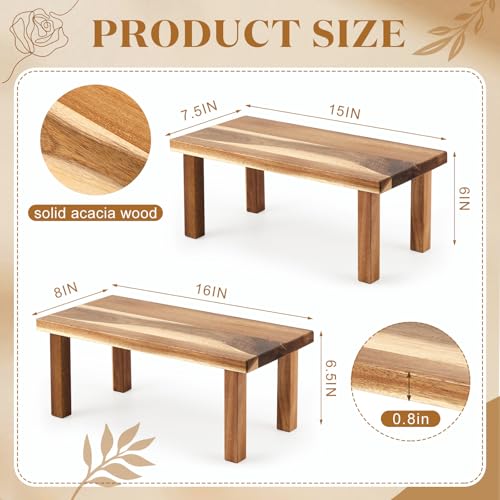 RattanView 2 Pcs Extra Large 16 Inches 15 Inches Acacia Wooden Riser Wooden Countertop Organizer Display Shelf for Top of Desk Home Office Bathroom Coffee Table Display Stand - size: 15×7.5×6 ,16×8×6.5 Inches