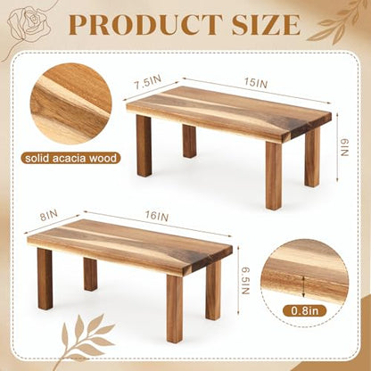 RattanView 2 Pcs Extra Large 16 Inches 15 Inches Acacia Wooden Riser Wooden Countertop Organizer Display Shelf for Top of Desk Home Office Bathroom Coffee Table Display Stand - size: 15×7.5×6 ,16×8×6.5 Inches