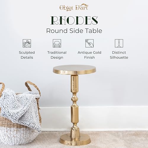 OBJET D'ART Rhodes Small Round Gold End Table, 21" H | Vintage Metal Accent, Side Table, Pedestal, Cocktail, Drink Table, Living Room, Small Spaces, Modern Look, Quality Build - style: Rhodes