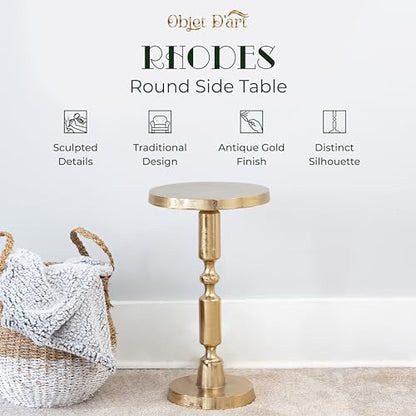 OBJET D'ART Rhodes Small Round Gold End Table, 21" H | Vintage Metal Accent, Side Table, Pedestal, Cocktail, Drink Table, Living Room, Small Spaces, Modern Look, Quality Build - style: Rhodes
