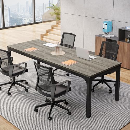Tribesigns 6.5 FT Conference Room Table, 78.74" W x 27.56" D Large Office Conference Table, Modern Seminar Meeting Table Desk for Boardroom, Meeting Room (1, Gray and Black) - color: Gray and Black