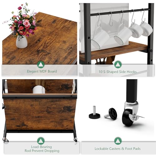 ETELI Bakers Rack with Power Outlet Microwave Stand Cart with Storage Coffee Station Table Cart on Wheels for Kitchen Living Room Bedroom, Rustic Brown - color: Brown