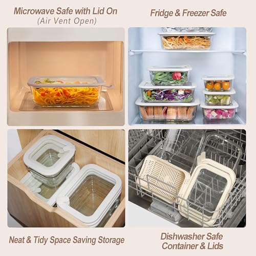 Urban Green Glass Food Storage Containers with Glass Lids, Microwave Safe Food Container Set, Aitight Meal Prep Container Set, BPA Free Colander, LeakProof, 2 Pack - color: ‎Ivory White -2p