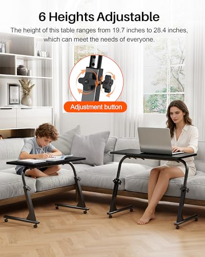 TV Tray Table, Mobile TV Dinner Trays for Eating on Couch, Folding Side Desk with Wheels, Tilt & Height Adjustable Snack Table Laptop Desk for Sofa Living Room Bedroom & Office (Black) - color: Black