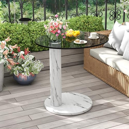 Hooseng Glass Round Coffee Table End Table, 22-Inch Modern Tempered Transparent Glass Top,Perfect for Living Room,Cafe,Home,and Office(White) - color: White