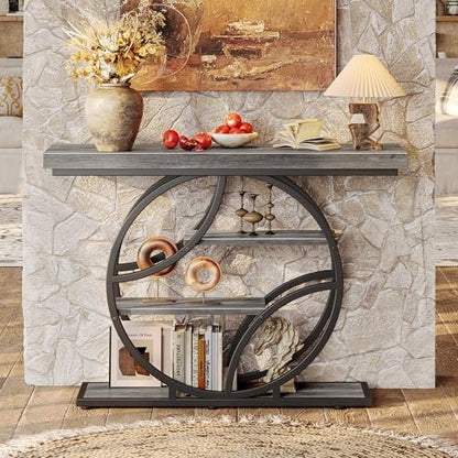 Huuger 41.3 Inch Entryway Table, Modern Console Sofa Table, Accent Table with Shelves, for Entry, Hallway, Entrance, Foyer, O-Shaped Metal Frame, Light Grey - color: Light Grey, size: 11.8"D x 41.3"W x 31.5"H
