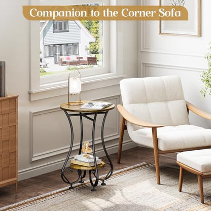 X-cosrack Small Round Side Table with Lower Shelf for Small Spaces, Compact End Table for Sofa, Bedside Nightstand, Coffee & Drink Table for Living Room, Bedroom, Balcony - color: Rustic Spliced Wood