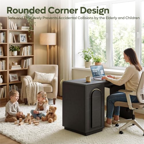 Bestier Computer Desk with Drawer, 47 Inch Wood Home Office Desk with Storage & Cabinet, Modern Arched Curved Design Office Desks for Writing Study Bedroom, Black - color: Black