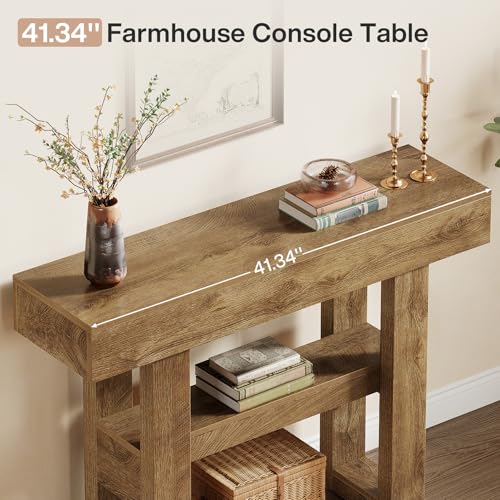 Tribesigns 41.34-Inch Farmhouse Console Table, 2-Tier Narrow Sofa Table Behind The Couch, Entryway Furniture with Storage Shelves for Hallway Foyer Living Room, Light Brown - color: Light Brown