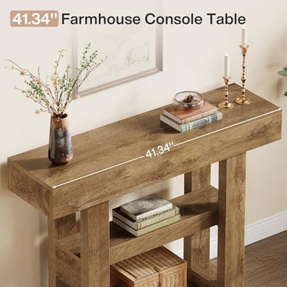 Tribesigns 41.34-Inch Farmhouse Console Table, 2-Tier Narrow Sofa Table Behind The Couch, Entryway Furniture with Storage Shelves for Hallway Foyer Living Room, Light Brown - color: Light Brown
