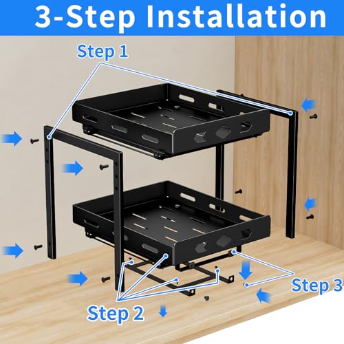 BOIVSHI Pull Out Spice Racks for Inside Cabinets, 2-Tier Cabinet Spice Rack, Height Adjustable Spice Rack Organizer for Cabinet, Kitchen Vertical Spice Rack (9.7''Wx10.8''Dx9.2''H, Metal Black) - size: 9.7''Wx10.8''Dx9.2''H,2 Tier