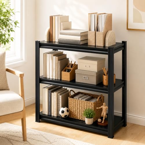 Book Shelf Book Shelves 3 Tier Low Under Window Metal Shelving Organizer Small Storage Rack Freestanding Bookcase for Office Desk Side Kid Room Playroom Nursery. 31.5" H × 23.6" W × 13.8" D - size: 3-Tier, 31.5"H × 23.6"W × 13.8"D