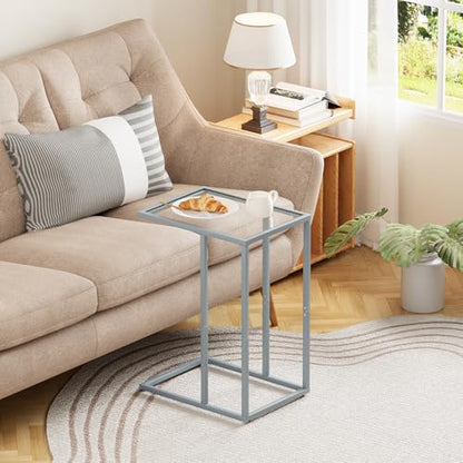 End Table,C Shaped Side Table for Sofa,Glass Couch Tray Snack Dinner Table for Living Room, Bedroom,TV Tray Table for Small Space,Living Room, Bedroom,Easy Assembly (Gray) - color: Grey