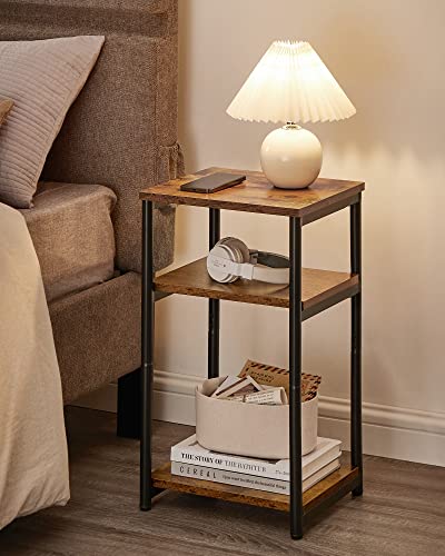 VASAGLE BARNET Collection - Side Table, Small End Table for Living Room, Modern Tall Nightstand, Bedroom, Office, Bathroom, Steel Frame, Rustic Brown and Ink Black ULET273B01 - color: Rustic Brown + Ink Black