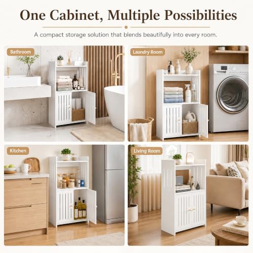 HAYOFAMY 3-Tier Bathroom Storage Cabinet 8.7" D x 14.2" W x 24.8" H | White Floor Cabinet, Freestanding Organizer with Door, for Living Room Kitchen Small Space, PVC Material - size: 3-Tier 8.7" D x 14.2" W x 24.8" H
