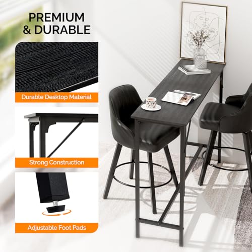 VINGLI 63 Inch Bar Table, Rectangular Counter Height Home Pub Table, Black | High Top, Multi-Scene Use for Kitchen Dining Living Room Sofa Entryway, Wooden Tabletop & Metal Base, Easy to Install - color: Black, size: 63"L