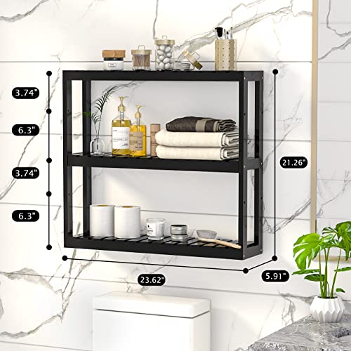 Domax Bamboo Bathroom Shelf 3-Tier Wall Mount Storage Rack Multifunctional Adjustable Layer Free Standing Over Toilet Utility Shelves Living Room Kitchen (Black) - color: Black