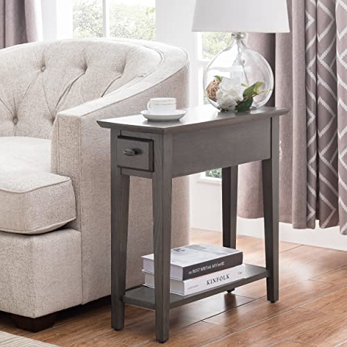 Leick Home 10071-GR One Drawer Chairside/Recliner End Table with Shelf, Smoke Gray - color: Smoke Gray