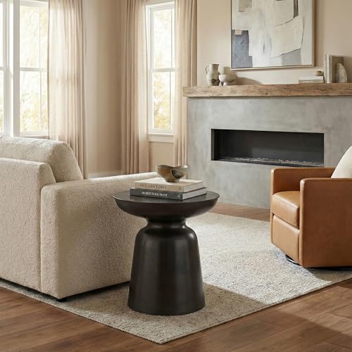 SIMPLIHOME Toby Metal Table - 17" Wide x 18" High Solid Iron Drum Accent Table in Antique Copper, Industrial Side or End Table for Living Room, Bedroom or Entryway with Sculptural Design, Assembled