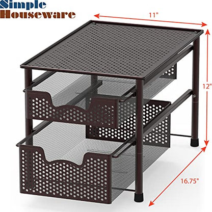 Simple Houseware Stackable 2 Tier Sliding Basket Organizer Drawer, Bronze - color: Bronze, size: 2-Tier