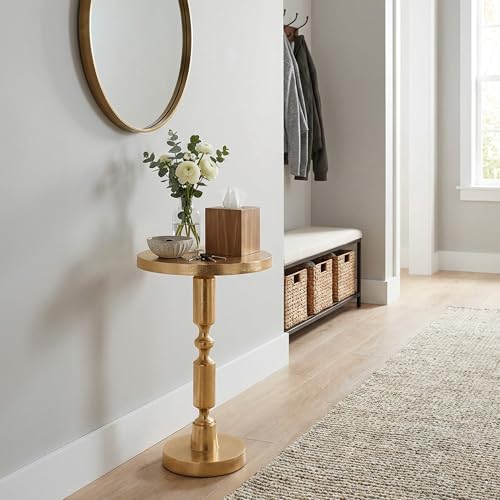 OBJET D'ART Rhodes Small Round Gold End Table, 21" H | Vintage Metal Accent, Side Table, Pedestal, Cocktail, Drink Table, Living Room, Small Spaces, Modern Look, Quality Build - style: Rhodes