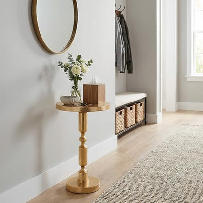 OBJET D'ART Rhodes Small Round Gold End Table, 21" H | Vintage Metal Accent, Side Table, Pedestal, Cocktail, Drink Table, Living Room, Small Spaces, Modern Look, Quality Build - style: Rhodes
