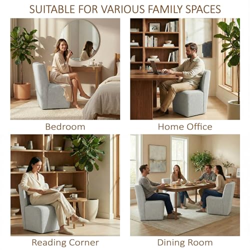 KISLOT Upholstered Dining Chairs Set of 4 with Casters, Wingback Modern Side Armless Deskchair with Rollers for Diningroom Bedroom Livingroom Reading Room, Pale Gray Fabric - color: A Pale Gray Fabric, size: Set of 4