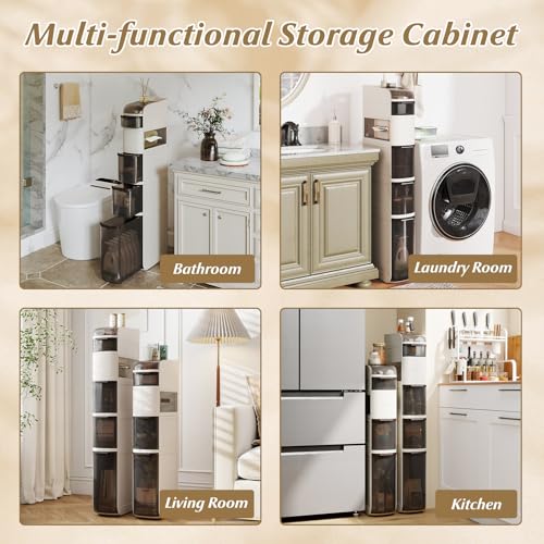 Giantex 6-Tiers Narrow Bathroom Storage Cabinet, Slim Rolling Toilet Paper Organizer w/Drawers, Tissue Box, Movable Plastic Storage Cart for Laundry Living Room Kitchen (17” x 7” x 46.5”(6 Tiers)) - size: 17” x 7” x 46.5”(6 Tiers)