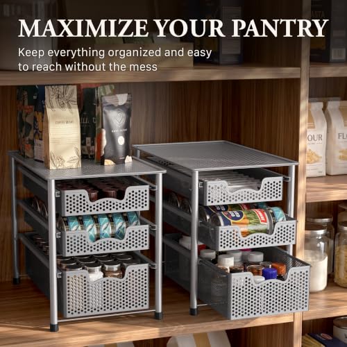 Simple Houseware Stackable 3 Tier Sliding Basket Organizer Drawer, Silver - color: Silver, size: 3-Tier