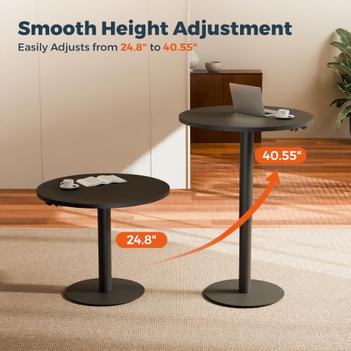 28" Pneumatic Height Adjustable Round Side Table, Gas Lift Pedestal Drink End Table, Small Accent Nightstand for Living Room Sofa Couch, Black - color: Black, size: 27.56"