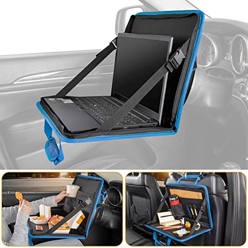 JOYTUTUS 3 in 1 Steering Wheel Eating Tray (Blue), Car Back Seat Laptop Desk, Multifunctional Office Bag Car Work Table for Writing, Car Organizer for Kids, Commuters, Family - color: Blue, size: Large