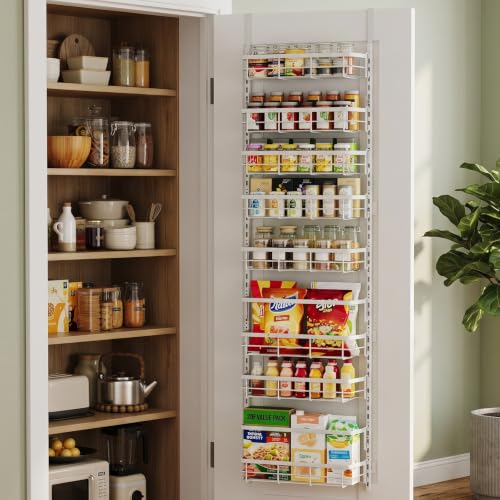 Apinol Over The Door Pantry Organizer, 8 Tier Adjustable Pantry Door Organization and Storage, Spice Rack with Hooks Mounted Shelves for Pantry Kitchen Essentials, White - color: White, size: 8-Tier