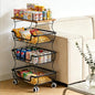 Utility Rolling Cart 4-Tier Metal Storage Organizer Cart with Wooden Top Snack Rack Pantry Cart with Wheels for Kitchen, Bathroom, Office, Bedroom, Living Room, Black - size: 4-Tier