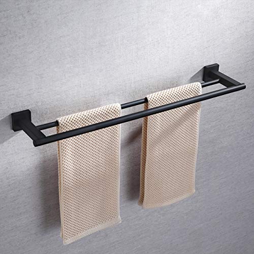 Miyili 23.6-Inch Matte Black Double Towel Bar - SUS 304 Stainless Steel Bathroom Towel Holder Rack - color: Matte Black, size: 24-Inch