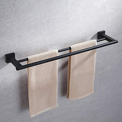 Miyili 23.6-Inch Matte Black Double Towel Bar - SUS 304 Stainless Steel Bathroom Towel Holder Rack - color: Matte Black, size: 24-Inch