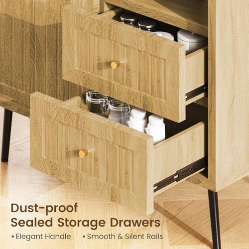 Wood Sideboard Cabinet - Side Board Buffet Cabinet with Storage, Accent Slim Credenza with Drawers and Door, Small Modern Coffee Bar Table for Kitchen, Dining Room, Entryway, Living Room - color: Natural