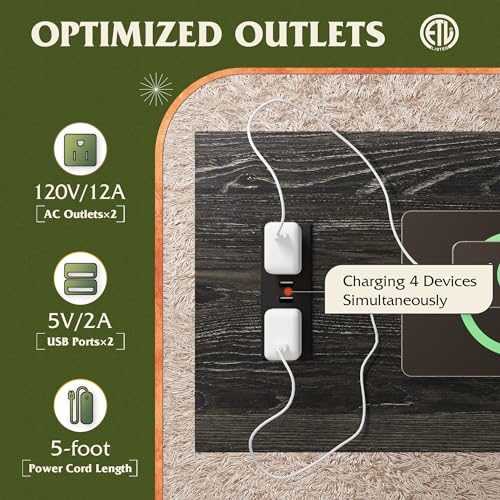 WLIVE Narrow Black End Table with Charging Station of Open Storage Shelf, Sofa Side Table with 2 USB Ports and 2 Power Outlets, Slim Farmhouse End Table for Small Spaces, 11.8" D x 23.6" W x 23.74" H - color: Charcoal Black