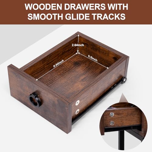Narrow Nightstand with LED Light, End Tables Bedroom with Charging Station, LED Side Table Living Room with Drawer Storage, Small Bedside Table with Ports and Outlets for Gaming Room - color: Rustic Brown With Light, style: Modern