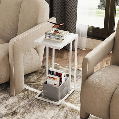 WLIVE Side Table, C Shaped End Table for Couch, Sofa and Bed, Large Desktop C Table for Living Room, Bedroom, Creamy White - color: White