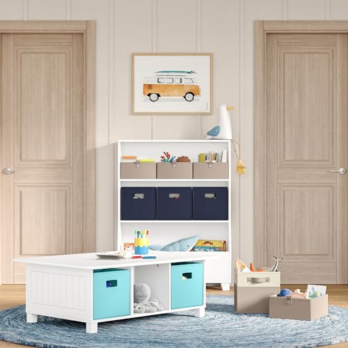 RiverRidge Folding Storage Bins - 2-pack of 10in Tall Navy Cubes | Fabric Bins, Set of 2 Storage Cubes, Cut-out Handles, Playroom Closet Organizer, Collapsible Cubby with Bottom Board Insert - color: 2 Navy 10in H Bins