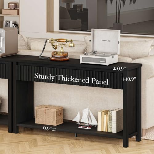 BON AUGURE Wood Console Table for Entryway, 47In Entryway Table with Storage, Narrow Sofa Tables with Drawers, Modern Black Couch Tables for Living Room, Black Oak - color: Black Oak