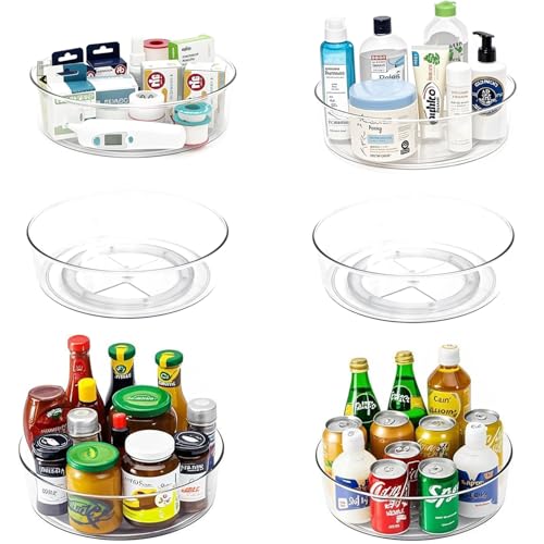 6 Pack Lazy Susan 11.5" Inch Turntable Organizer Organization Storage Container Bins Spice Rack Cabinet Rotating Condiment for Pantry Countertop Kitchen Vanity Bathroom Jewelry Holder Clear - size: 11.5 inch 6pack